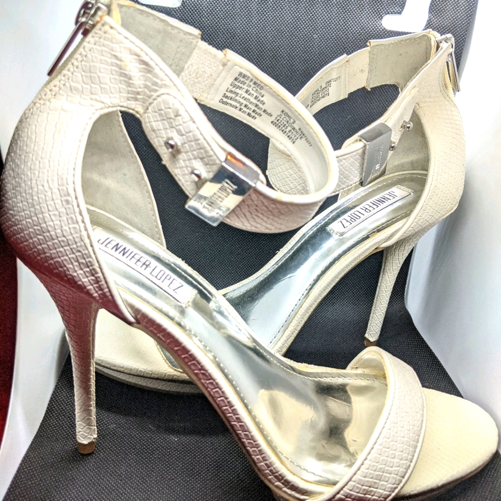 Jennifer Lopez White Leather Heels 9 MED